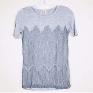 Anthropologie Bordeaux Gray Lace Short Sleeve Top
